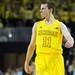Michigan freshman Nik Stauskas reacts after hitting a three-point basket late in the second half of their 76-74 win against Ohio State at Crisler Center on Tuesday, Feb. 5. Melanie Maxwell I AnnArbor.com